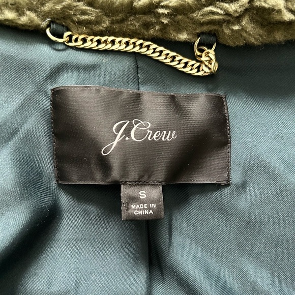 J Crew Hunter Green Teddy Bear Plush Sherpa Zip Up Fur Jacket SZ S - Picture 5 of 7